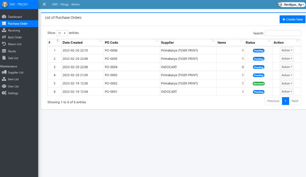 Stock Tracking PO (Purchase Order)